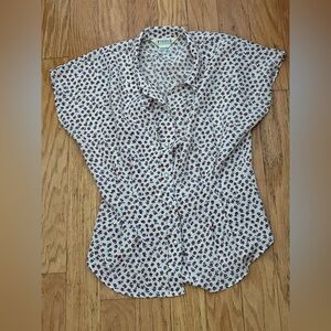 Vintage Floral Cap Sleeve Mandarin Collar Top